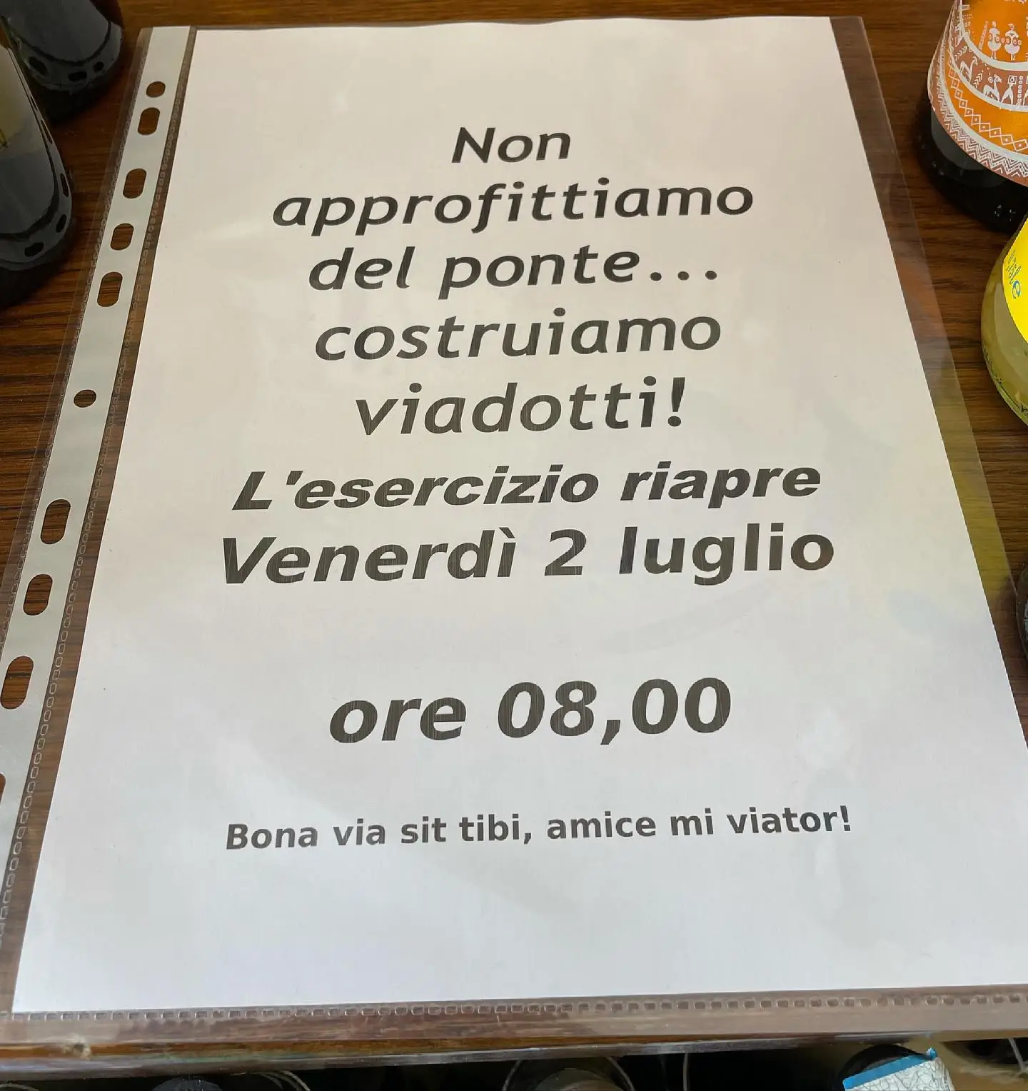 Avviso: non approfittiamo del ponte, costruiamo viadotti. Bona via sit tibi, amice mi viator