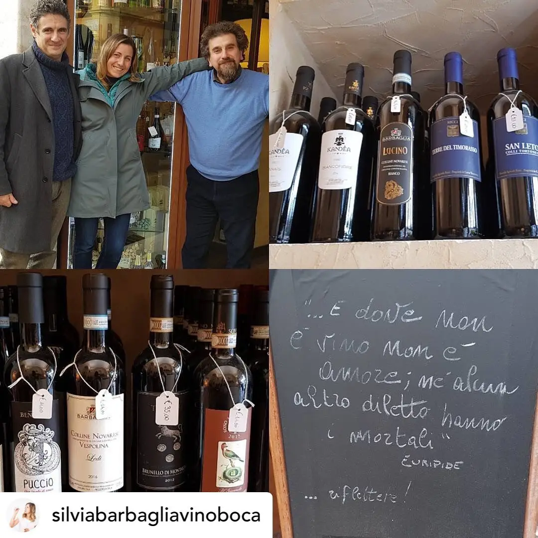 Silvia Barbaglia in enoteca accanto alle sue bottiglie dell’Alto Piemonte